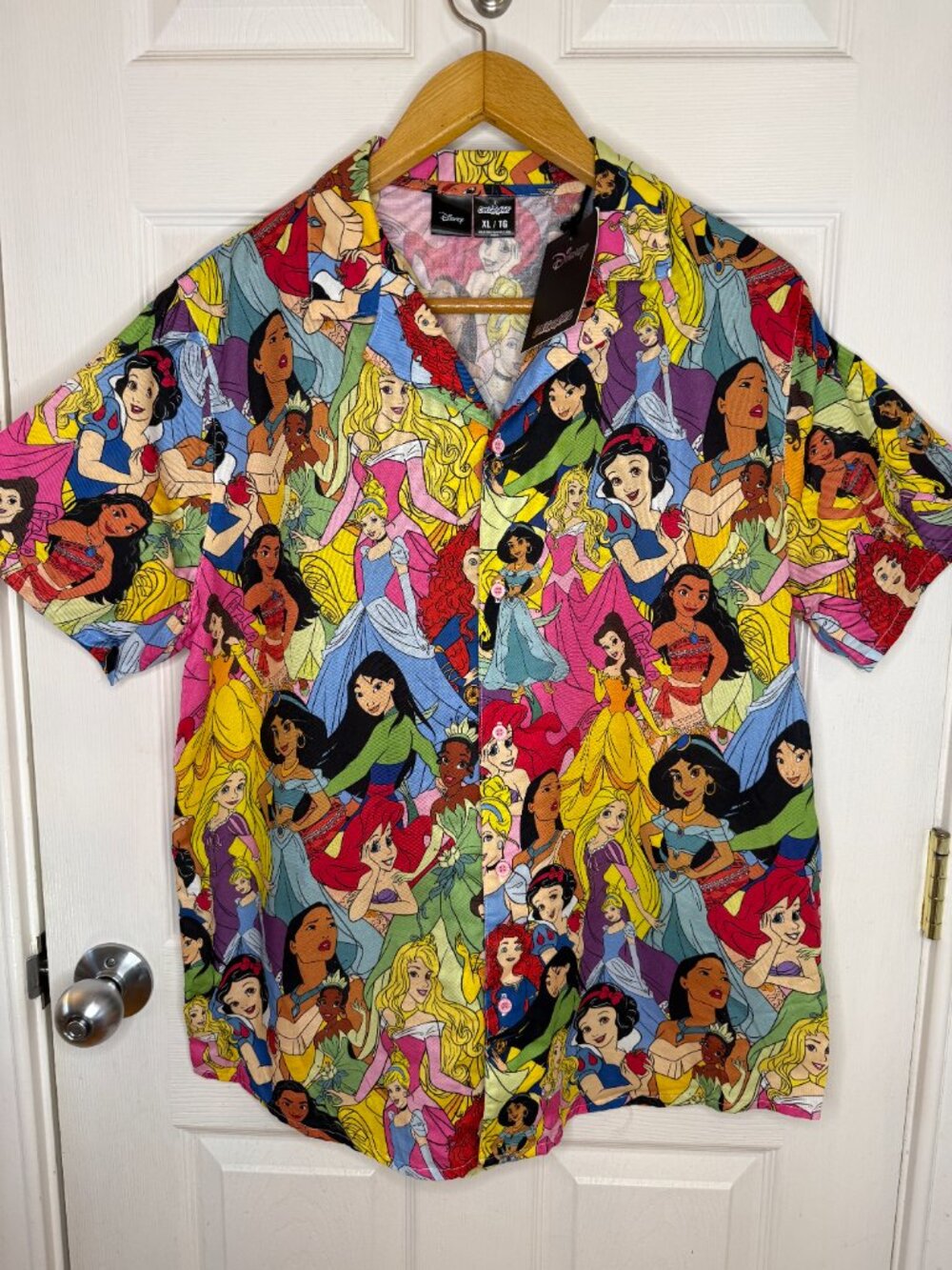 NWT Disney Princesses All Over Print AOP Button Down Shirt Cakeworthy Size XL